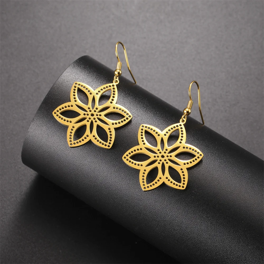 Ewige Blume Baumeln Ohrringe Exquisite Gold Farbe Blume Ohrringe Für Frauen Mädchen Luxus Edelstahl Schmuck ohrringe damen – Detail 15