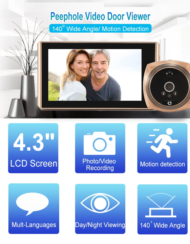 door video intercom Video Peephole Camera 4.1&Quot Display 135° Super Wide-Angle Field Of View Monitor Digital Ring Doorbell Video Voice Record camera intercom system