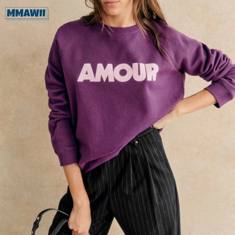 

Женский Повседневный винтажный Свитшот MMAWII, свободный весенний пуловер с длинными рукавами и буквенным принтом