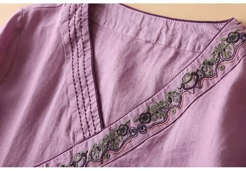 Chinesische Baumwolle und Hanf Stickerei Top Frauen Sommer neue orientalische Hanfu lose und bequeme Top chinesische Hemd chinesische Kleidung – Detail 10