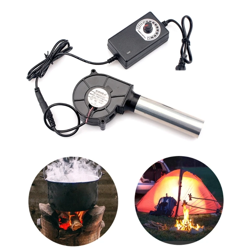 7cm 7530 12V Small Blower with Power Variable Controller for Outdoor BBQ Fan M4YD