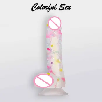 Dildo For Women Soft Jelly Suction Cup Dildo Anal Big Penis Anal Plug Rainbow Crystal Dildo Female Sex Toys Erotic Adult 18+ 5