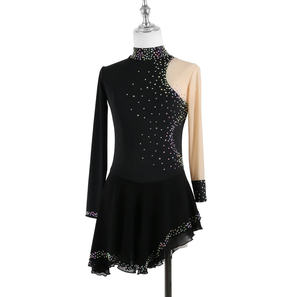 Zagitova Figure Skating Dress For Women Girls Ice Skating Skirt Performance Competition With Shiny Diamond Black