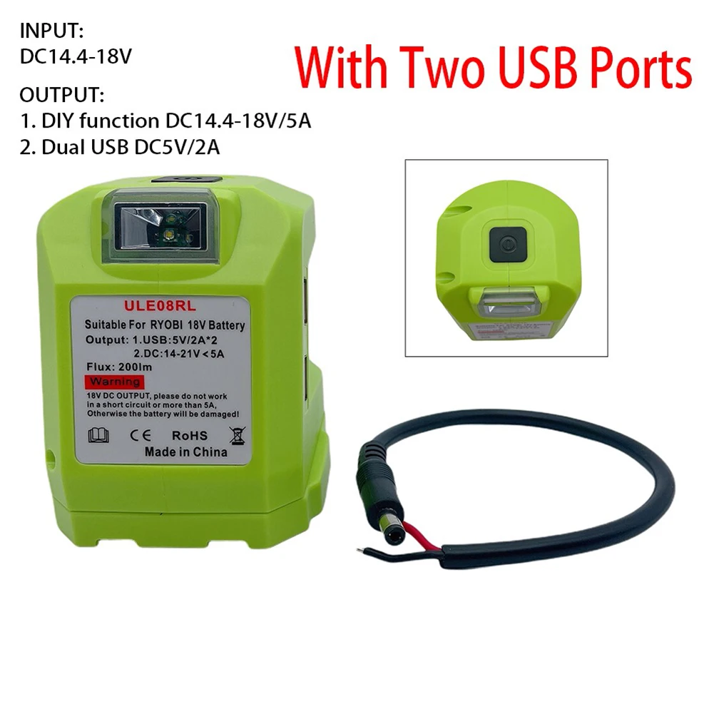 

Battery Adapter For Ryobi 18V Li-ion Battery Adapter DIY With Dual USB LED Switch Control 20CM Wire Two USB Ports Connector