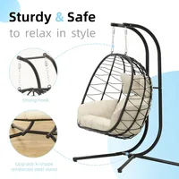 Double Egg Chair wth Stand Hammock Swing Chair Foldable Hanging Loveseat, UV Resistant Removable Cushions, 700LBS Capacity 2