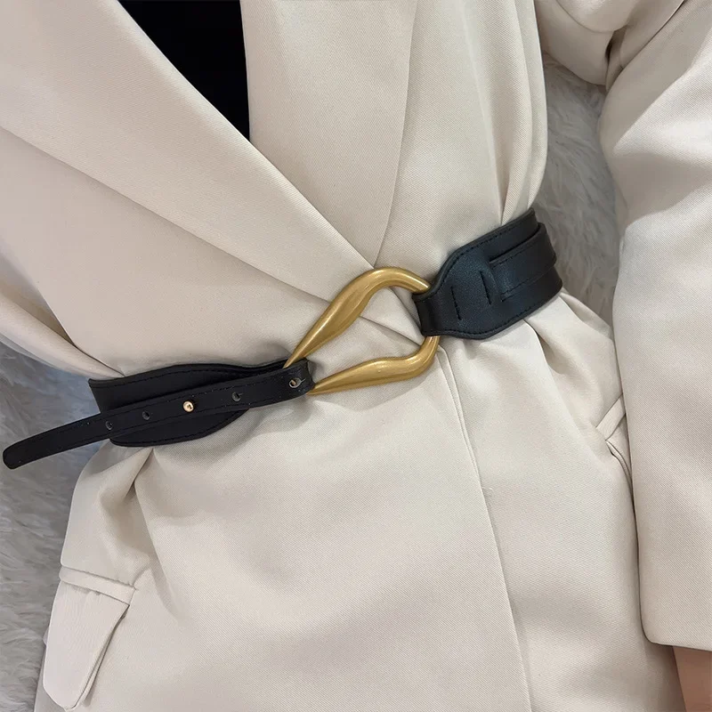 

Luxury Brand Newest Fashion U-shaped Soft Faux Leather Belts Personality Double Layer Waistbands Shirt Knotted Belt Long Straps