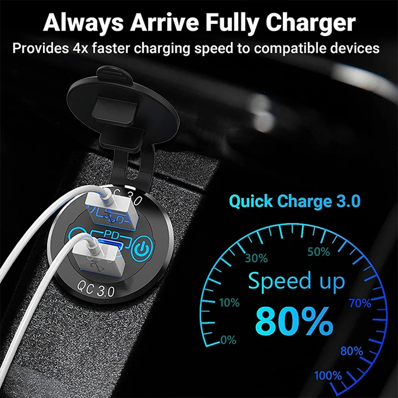 12V/24V Ʈ ˷̴ ݼ 60W USB-C  ڵ   PD3.0   QC3.0 Ʈ ġ ġ  ڵ 