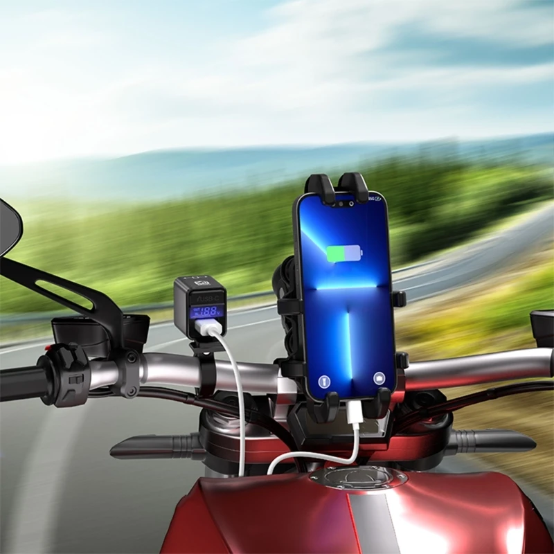 1 Set Motorcycle USB & Type C 2-Way Fast Charging Dustproof Motorbike Electric Bike Phone