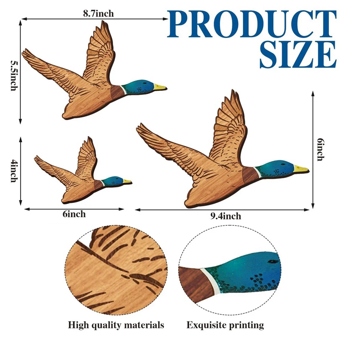 3 Size Mallard Duck Wall Art Wooden Ducks Wall Decor Rustic Flying Birds Wall Decor Carved Wood Wall Art for Home 3