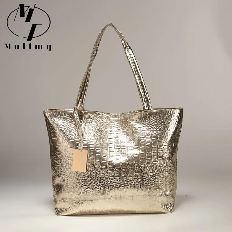 Fashion Casual Women Shoulder Bags Silver Gold Black Crocodile Handbag PU Leather Female Big Tote Bag Ladies Hand Bags leather handbag women handbags