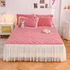 Luxury Velvet Couple Double Bed Sheet Bed Skirt Ruffles Thick Quilt Fitted Sheet with Tassels Decorative Mattress Cover 150 180 2
