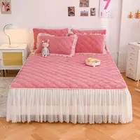 Luxury Velvet Couple Double Bed Sheet Bed Skirt Ruffles Thick Quilt Fitted Sheet with Tassels Decorative Mattress Cover 150 180 2