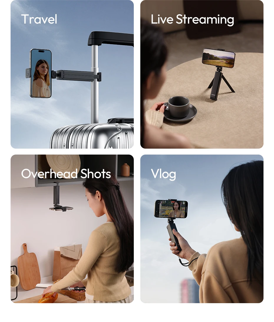 Travel Phone Holder Foldable Tripod with Phone Clip & Bottom Clamp for Multi-ang