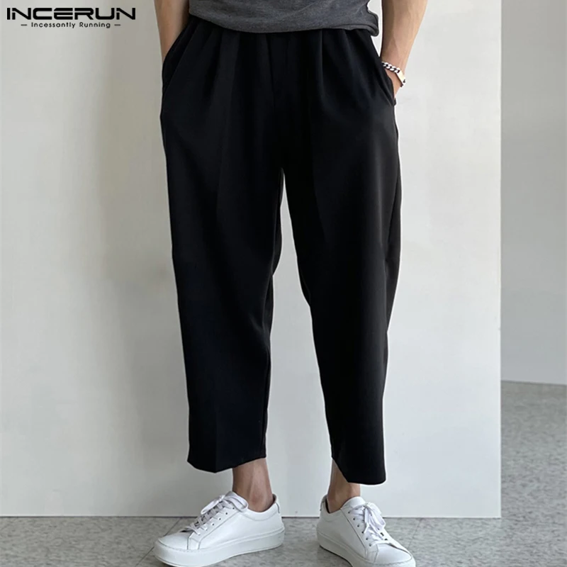 

INCERUN 2023 Korean Style New Men's Trousers Fashionable All-match Simple Pantalons Casual Male Solid Wide Leg Long Pants S-5XL