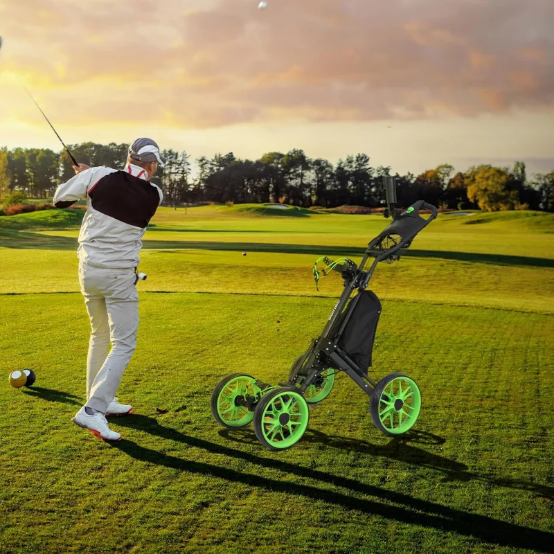 AQDRUDS 4 Wheels Cart,Extra Wide Rear Wheel,Adjustable Height Handle Lightweight Easy to Fold Pull; Push Golf Trolley with