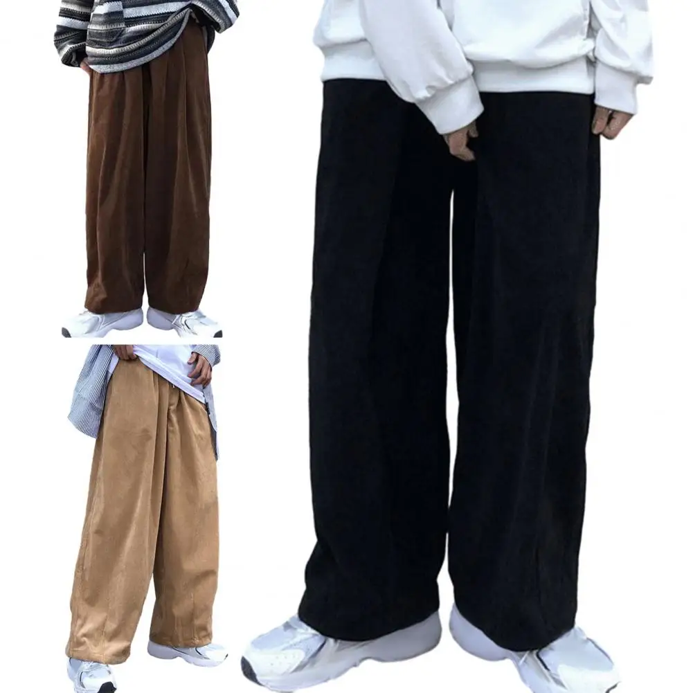 Description Picture 4 of itemMen Corduroy Pants Japanese Style Men's Loose Straight Wide Leg Pants with Deep Crotch Elastic Waist Retro Casual Trousers