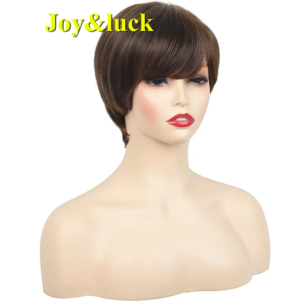 

Synthetic Short Brown Wigs Good Quality Wig With Bangs For Women Bob Straight Daily Or Party Hair Wig