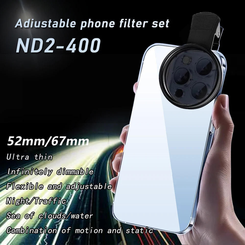 Kit Filtres ND Objectif 52/67mm VND Réglable ND2-400 pour Reflex et Smartphone