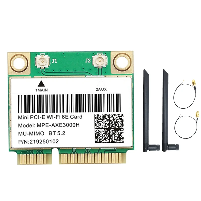 Mpe-Axe3000H Scheda Wifi + Doppia Antenna Wifi 6E 2400Mbps Mini Pci-E Per Scheda Di Rete Wlan Bt 5.3 802.11Ax 2.4G/5G/6Ghz