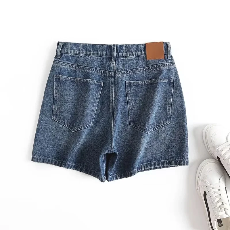 Withered 2024 American Vintage Solid High Waist Harem Denim Shorts Women Mom Bermuda