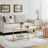 Coffee Table Oval Gold Glass 2-Tier Coffee Table, 42-Inch,   With Storage Shelves and Metal Frame,Living Room Coffee Table 2