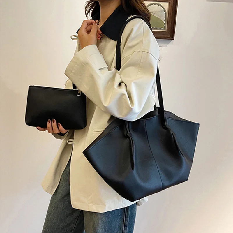 Women Shoulder Bag Solid Color Leather Simple Design Large Capacity Women Crossbody Multifunctiona Handbag