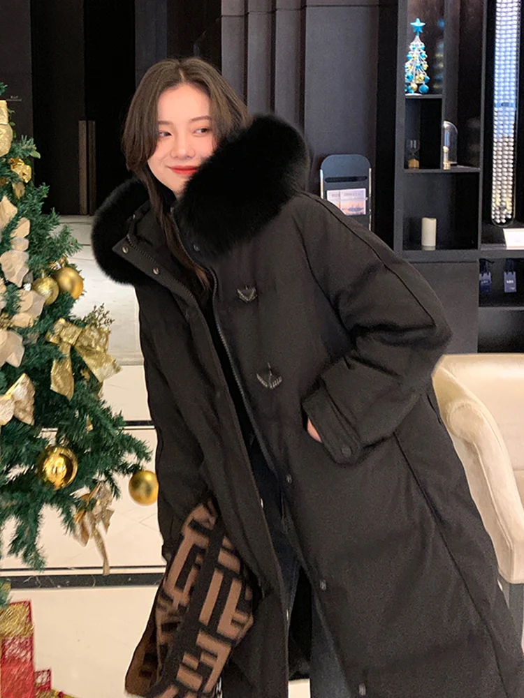 New Winter Fashion European American Women Down Coat High End Warm White Duck Down Female Coat Solid Hooded Coat