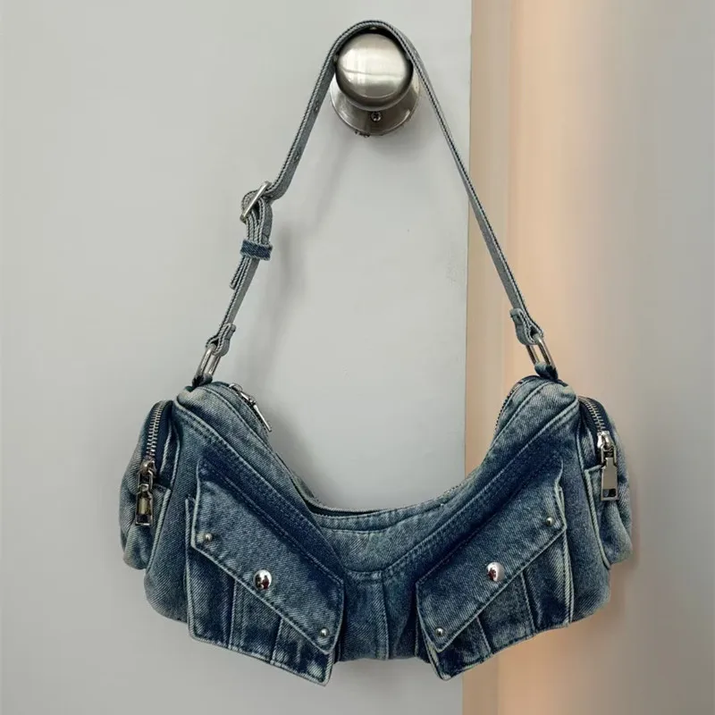 Denim Messenger Bag for Women Tote Bags Fashion Shoulder Bag Large Shopping Book Adjustable Strap Trendy Chic Hobo Crossbody Bag