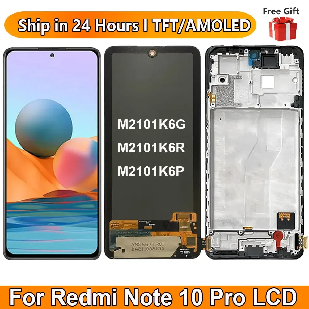 

6.67" AMOLED For Xiaomi Redmi Note 10 Pro LCD Display, with Frame Touch Panel For Redmi Note10Pro M2101K6G Screen Replacement