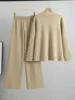 Fall Winter Women's Knit Sweater Sets Large Gold Button V-neck Cardigan Coats Conjunto High Waist Baggy 95cm Wide Leg Pants Suit 3