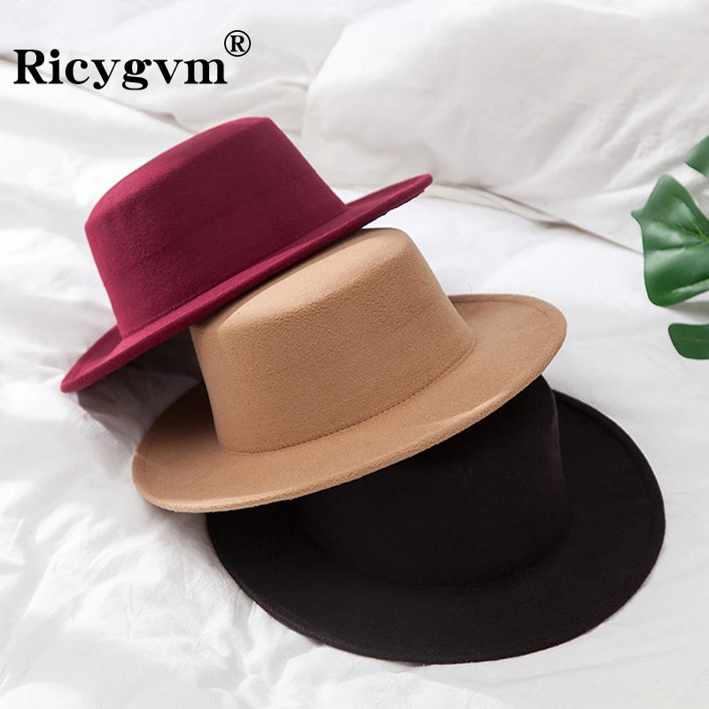 French Elegant Women Fedora Cap Wide Brim Solid Color Floppy Jazz Hat Manunclaims Women or Men Solid Color Wide Brim Fedora Felt  main image 4