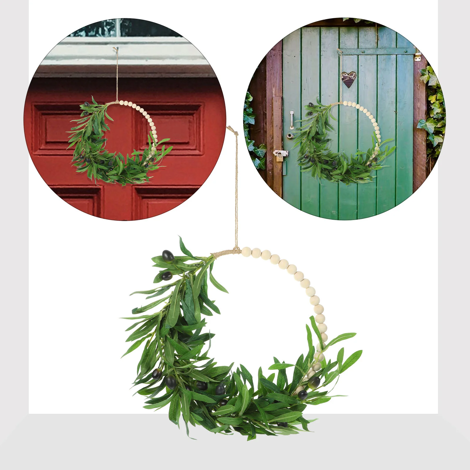 

Emulation Olive Fruit Wood Beads Wreath Creative Wedding Garland Home Wall Decor