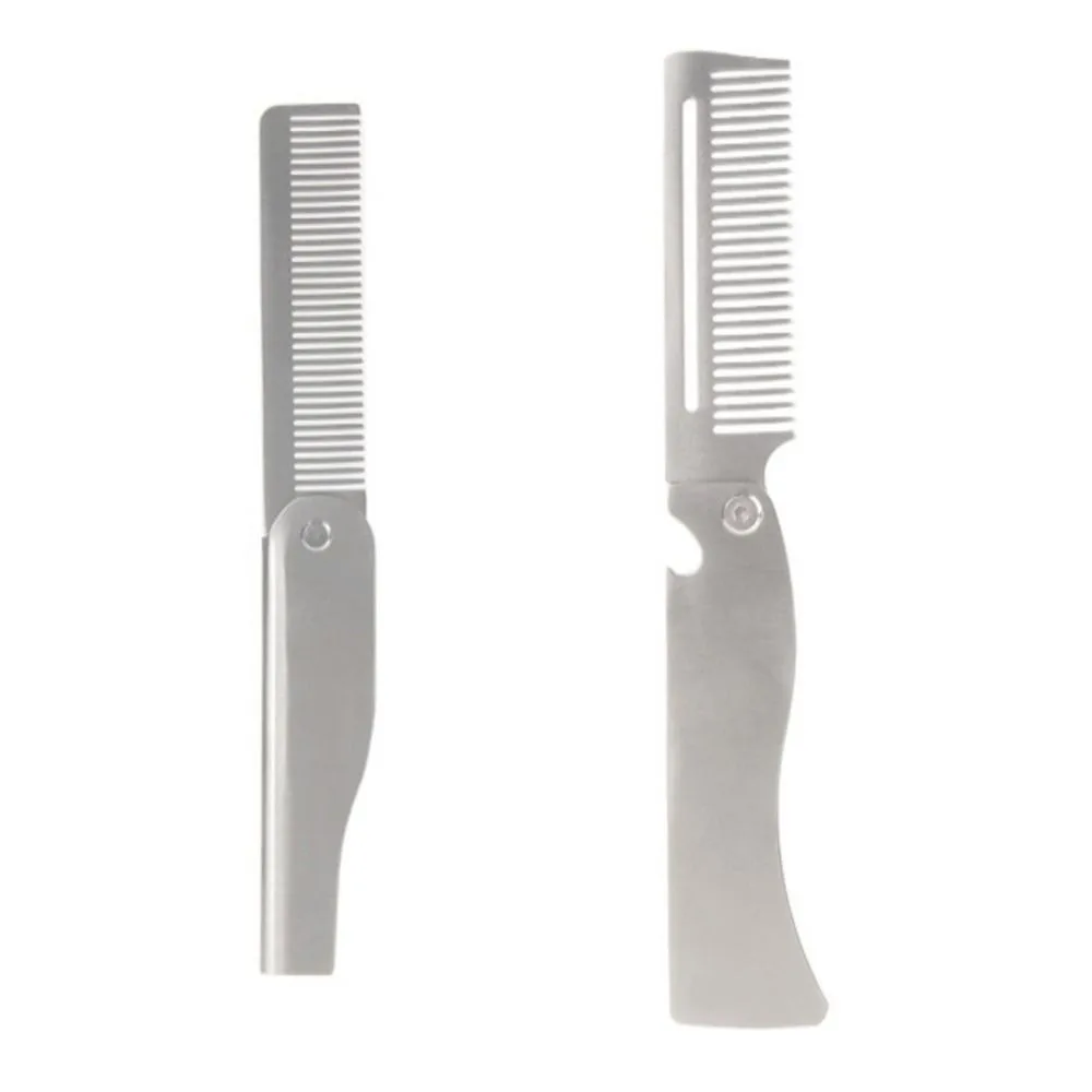 Hairdressing Portable Steel Combs Oil Head Comb Beard Comb Folding Pocket Beard Combs Pocket Comb Barber Tools Hair Styling Comb