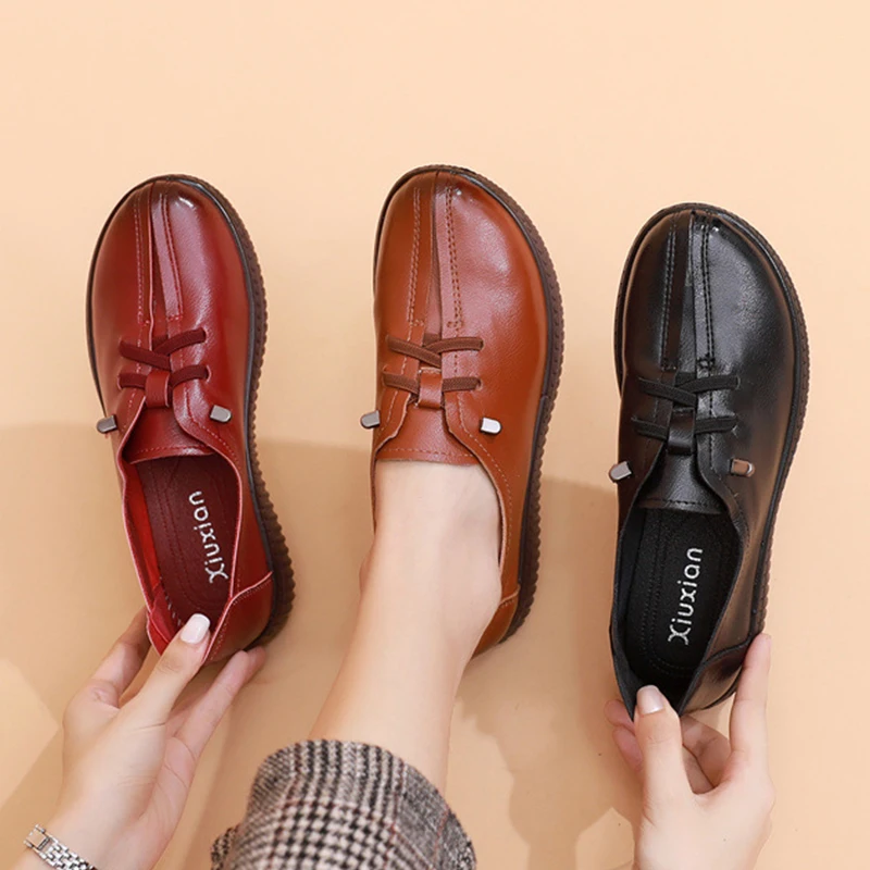Mother Classic Leather Oxfords Shoes Ladies Laced Up Flats Women's Loafers Office Shoes Women Casual Slip On Driving Moccasins