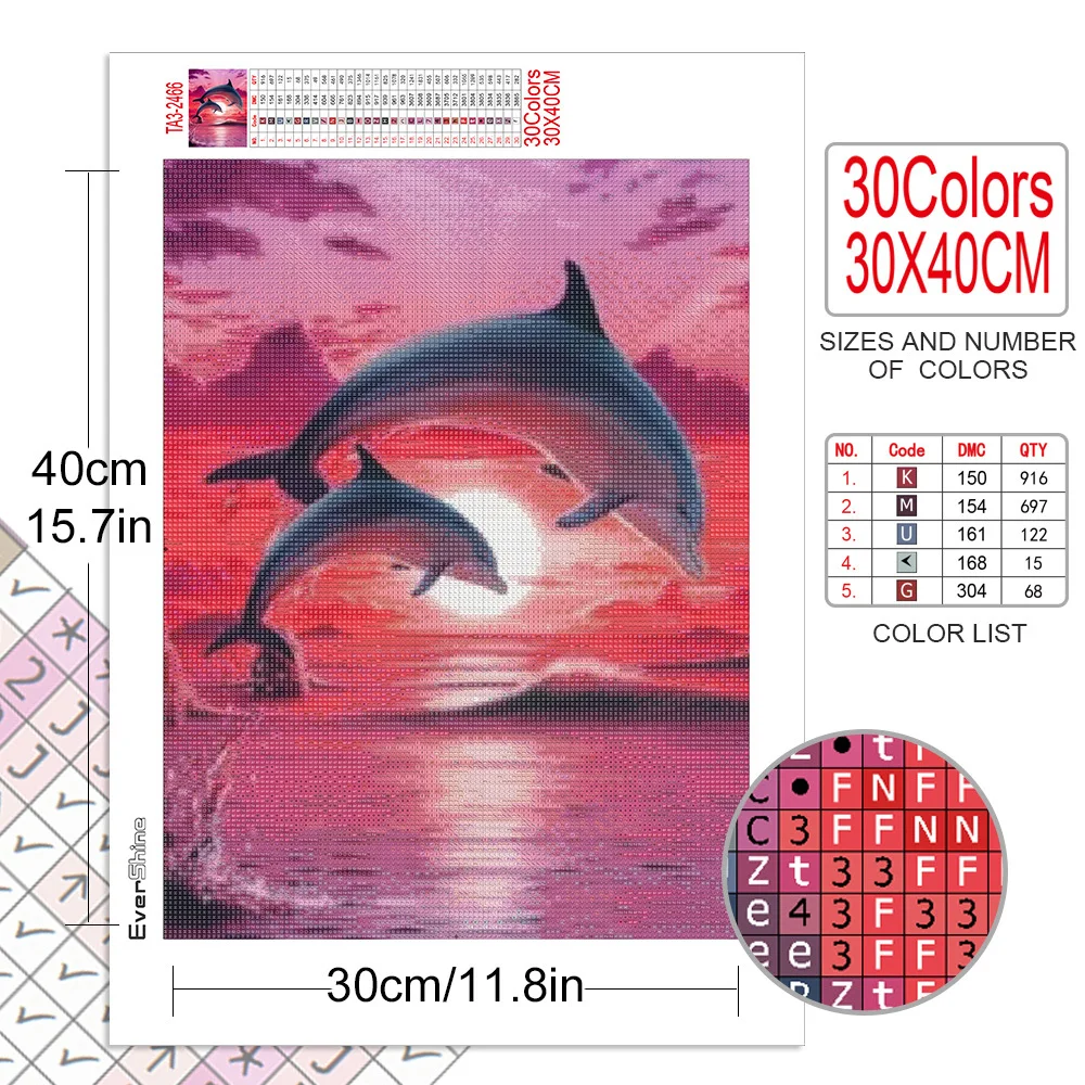 Diamond Painting Dolphin Full Square Diamond Embroidery Animals Mosaic Cross Stitch Art Home Decor