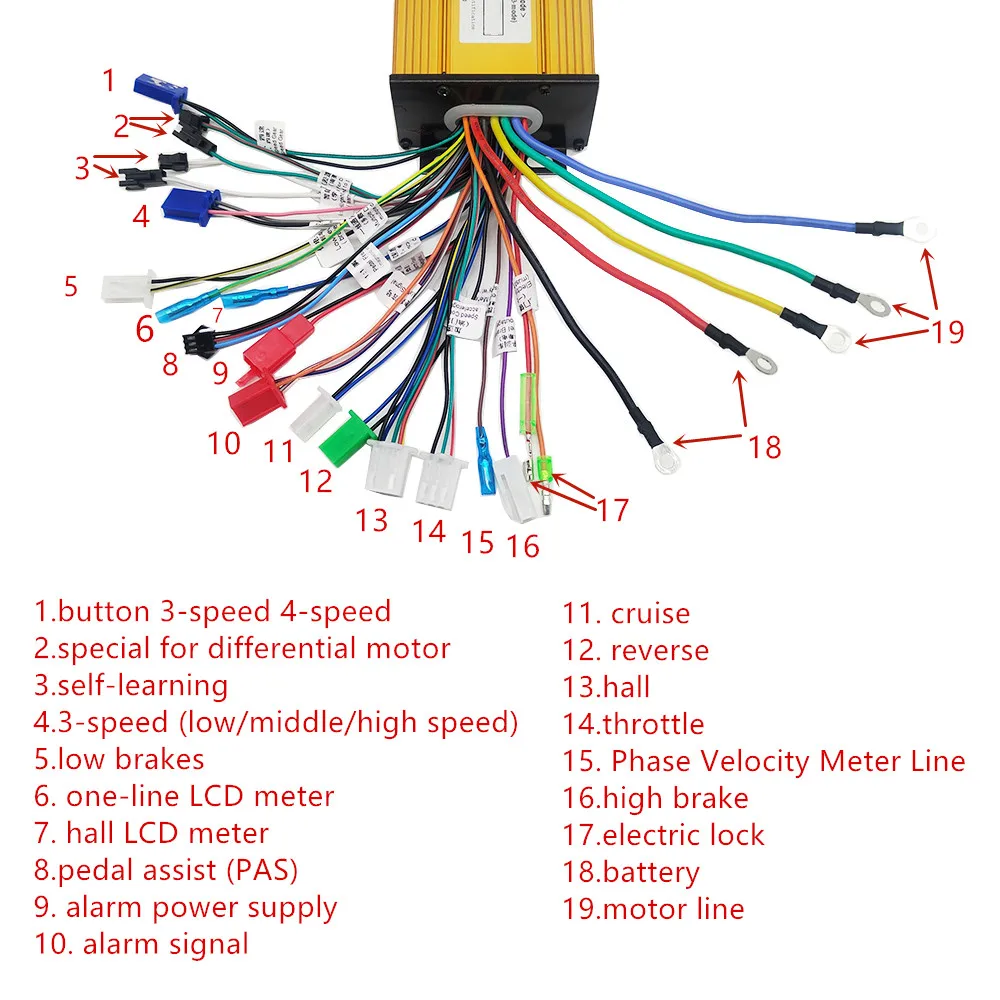 Electric Bike Controller Electric Scooter Controller 36V-72V 500W-1000W Universal 3-Mode Sine Wave Brushless Controller 12 Tube for Electric Scooter E-Bike Speed Motor