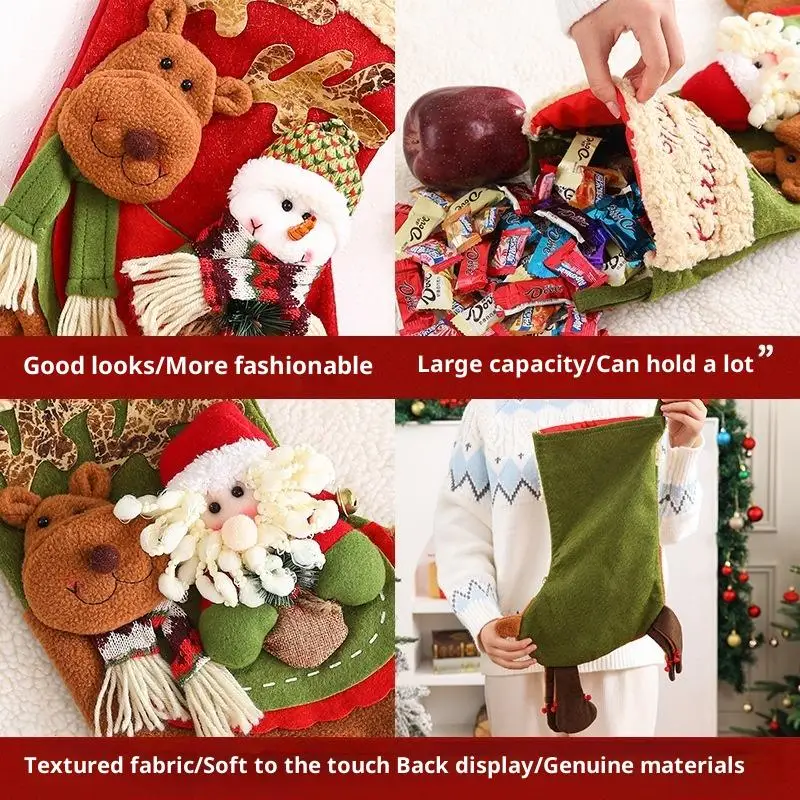 1PC 2026 2 Styles Christmas Large Boots Christmas Tree Decorations Candy Bag Santa Claus Elk Snowman Christmas Sock
