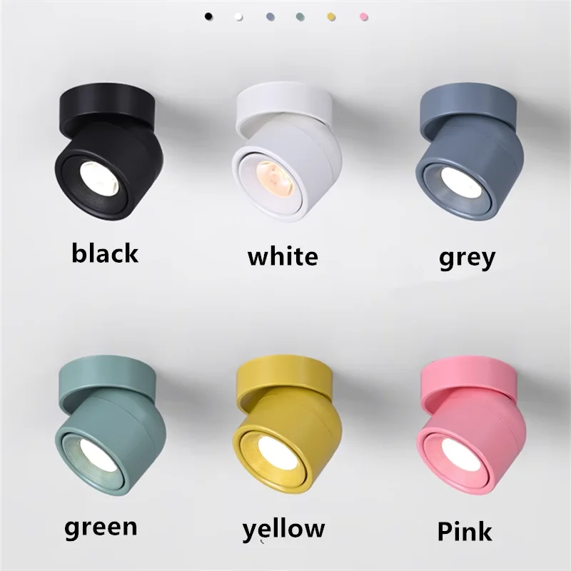 360 ° 회전 및 접이식 LED 다운라이트 디밍 가능 7W10W12W15W20W 표면 장착형 천장 램프 COB 스포트라이트 AC85V-260V CRI 98