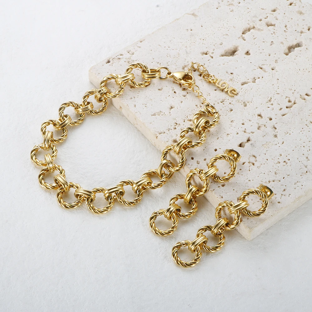 Heißer Verkauf Schmuck-Set Miami Curb Halskette Armband Ohrringe Für Frauen Edelstahl Cuban Link Kette Männer Liebhaber Schmuck Geschenk – Detail 32