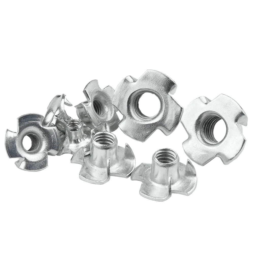 Four Claws Nut Inserts M3 m4 m5 m6 m8 M10 M12 Zinc Plated Four Claws Nut Speaker T-nut Blind Pronged Insert Tee Nut 5/10/20/50pcs