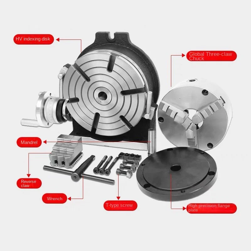 4 inches Milling indexing head rotary table three-jaw chuck universal indexing plate rotating vertical horizontal manual 5