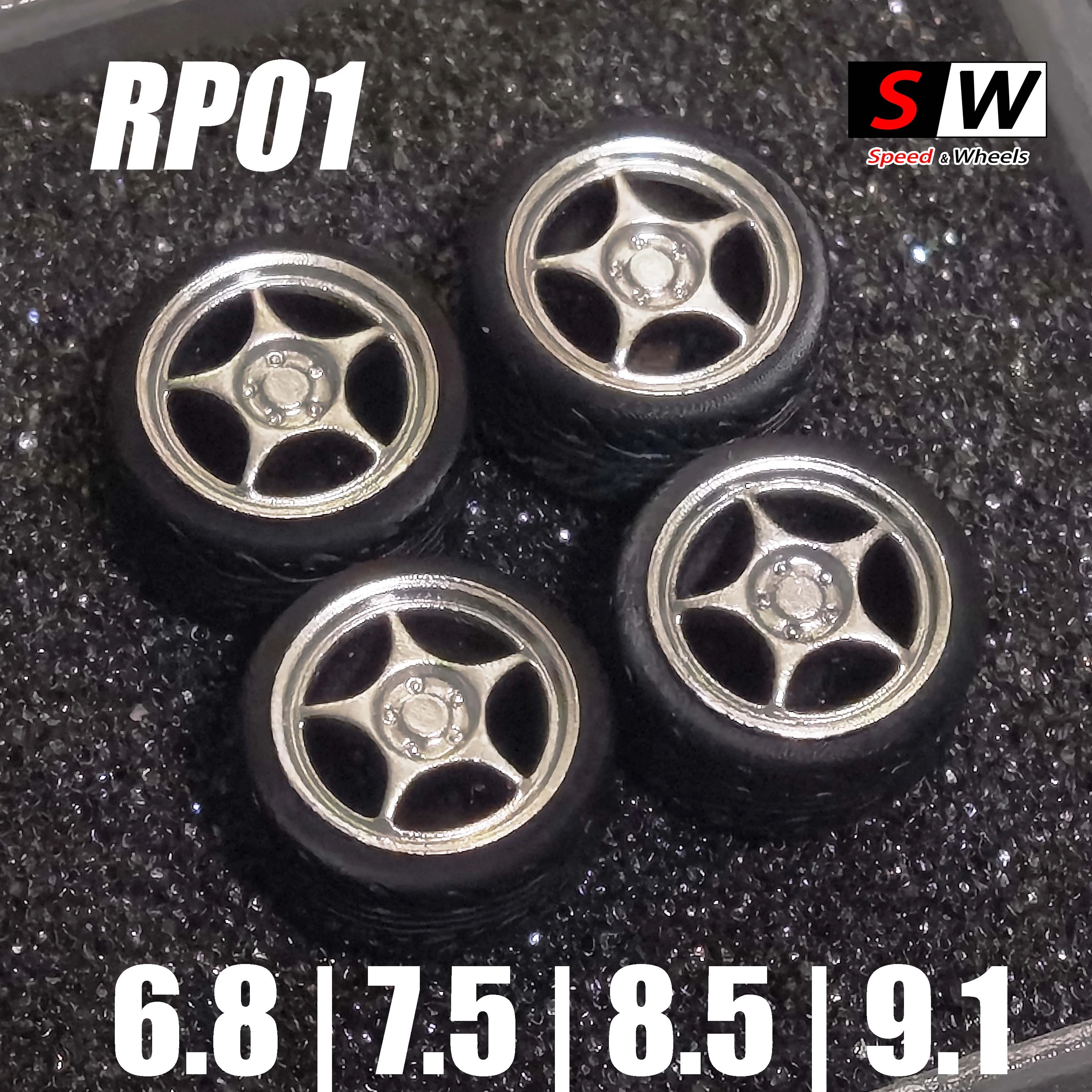 4pcs 1:64 Mini Car Wheels 9.3/10.3/11.1mm Enkei RP01 Rims W Rubber