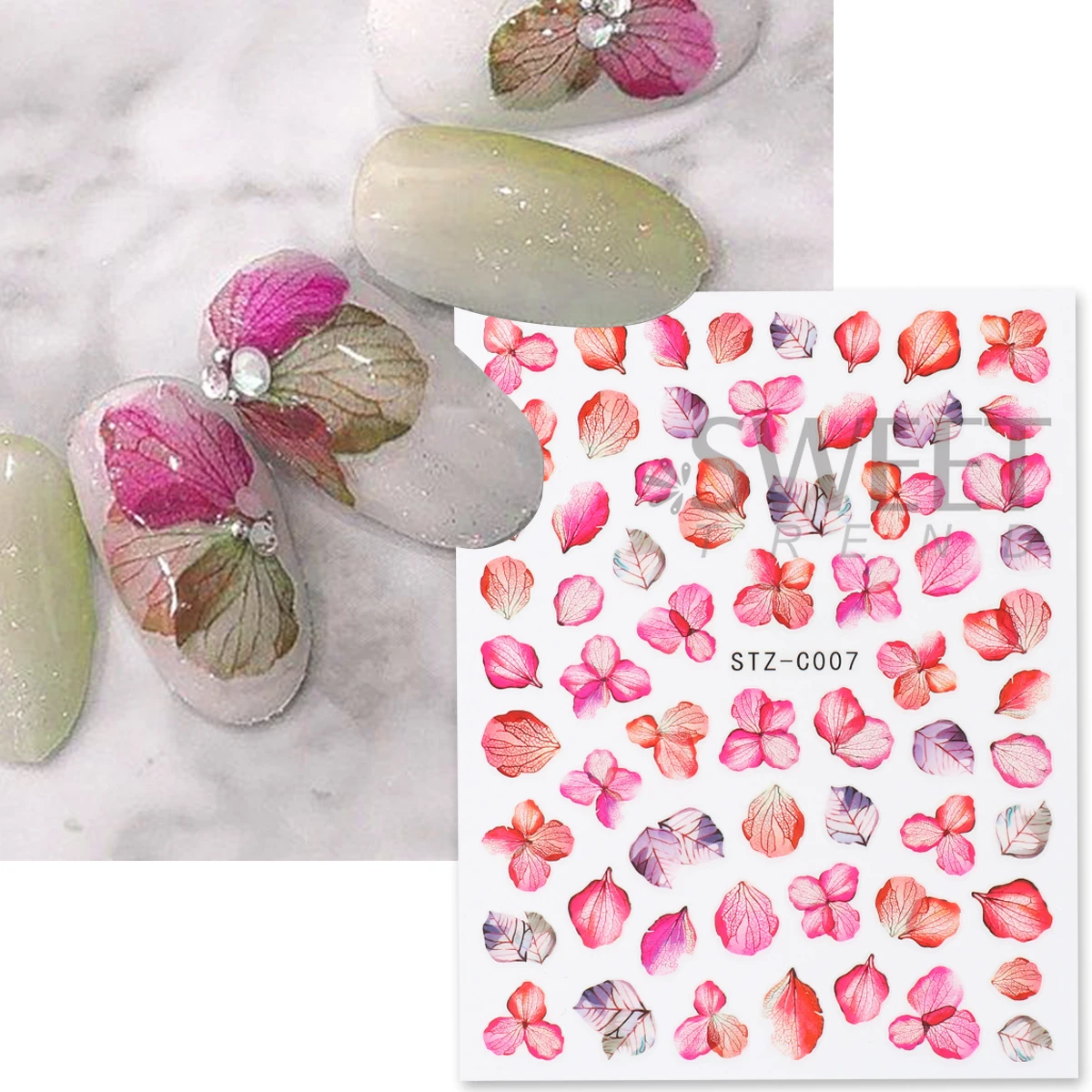 3pcs Gradient Flower Petal Nail Art Stickers Purple Pink Textured Floral Design Decals Japanese Charm Tattoo Nail Manicure Decor