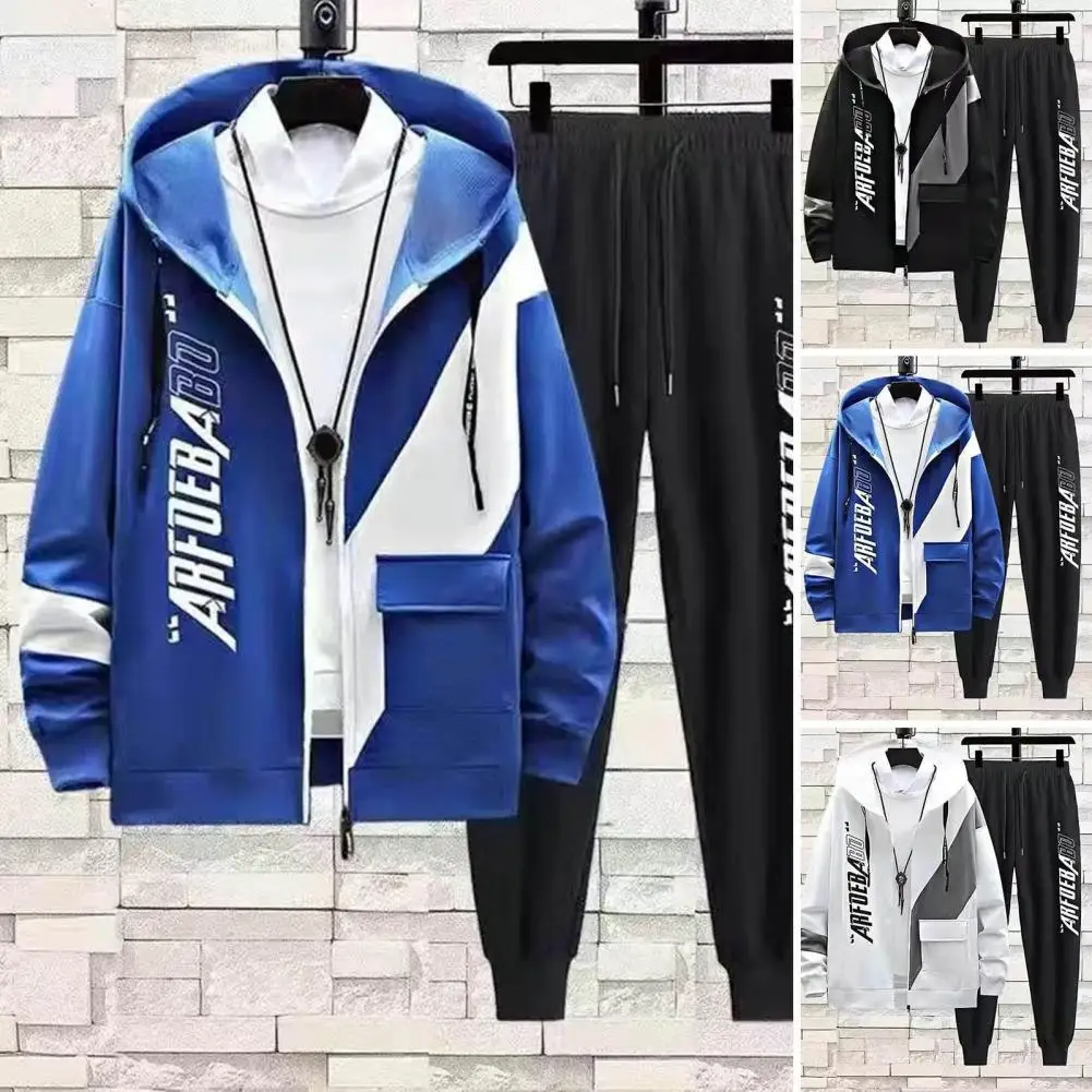 2Pcs/Set Hoodie Coat Pants Fashion Mid-rise Drawstring Daily Clothing Men Tracksuit Male Sweatsuit 5xl men s summer sets waffle pattern short sleeve t shirts shorts 2pcs suit solid sport outfits 2023 casual loose tracksuit male