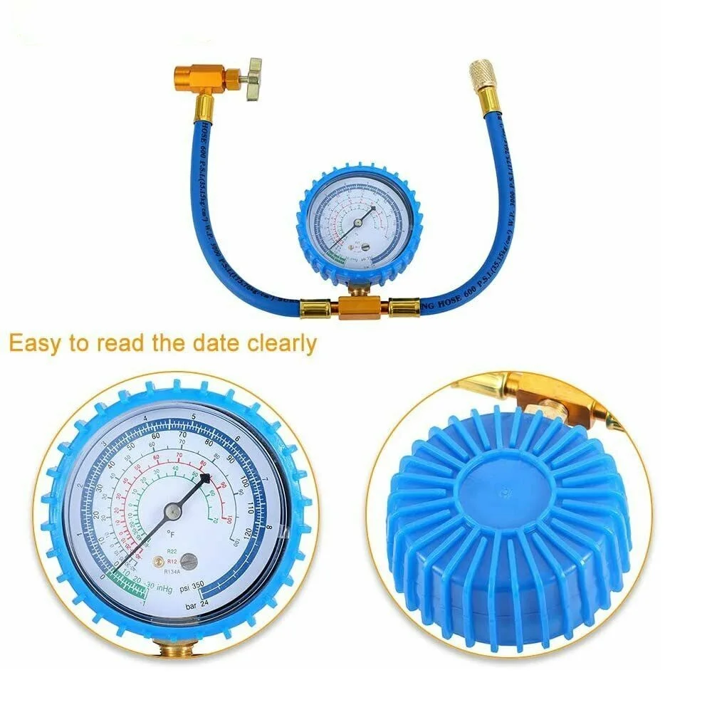 R134A Air Conditioning Refrigerant Charging Hose Kit,BPV31 Bullet Piercing Tap Valve,Gaug Can Tap for R12 R22,1/4