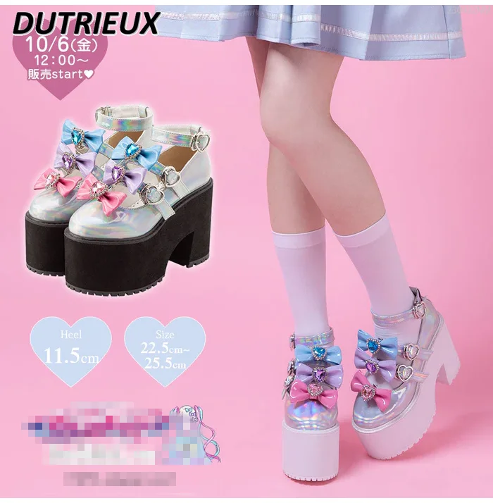 Japanese Lolita Shoes Women Cute Kawaii Sweet Bow Thick