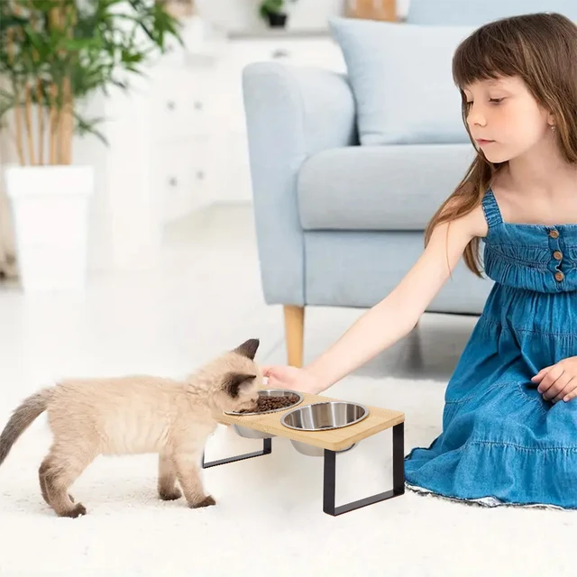 Cat Bowl with 15° Tilting Stand Stainless Steel Elevated Cat Bowl Pet Feeding Station Suitable for Food and Water 2