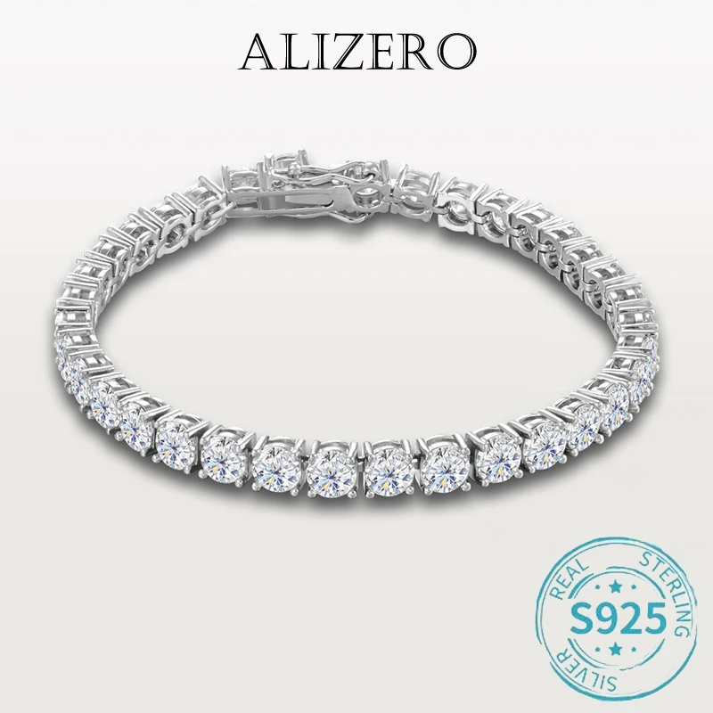 

ALIZERO D VVS1 Moissanite Tennis Bracelet Full Diamond s925 Sterling Silver Plated 18k White Gold with GRA Bracelets for Women