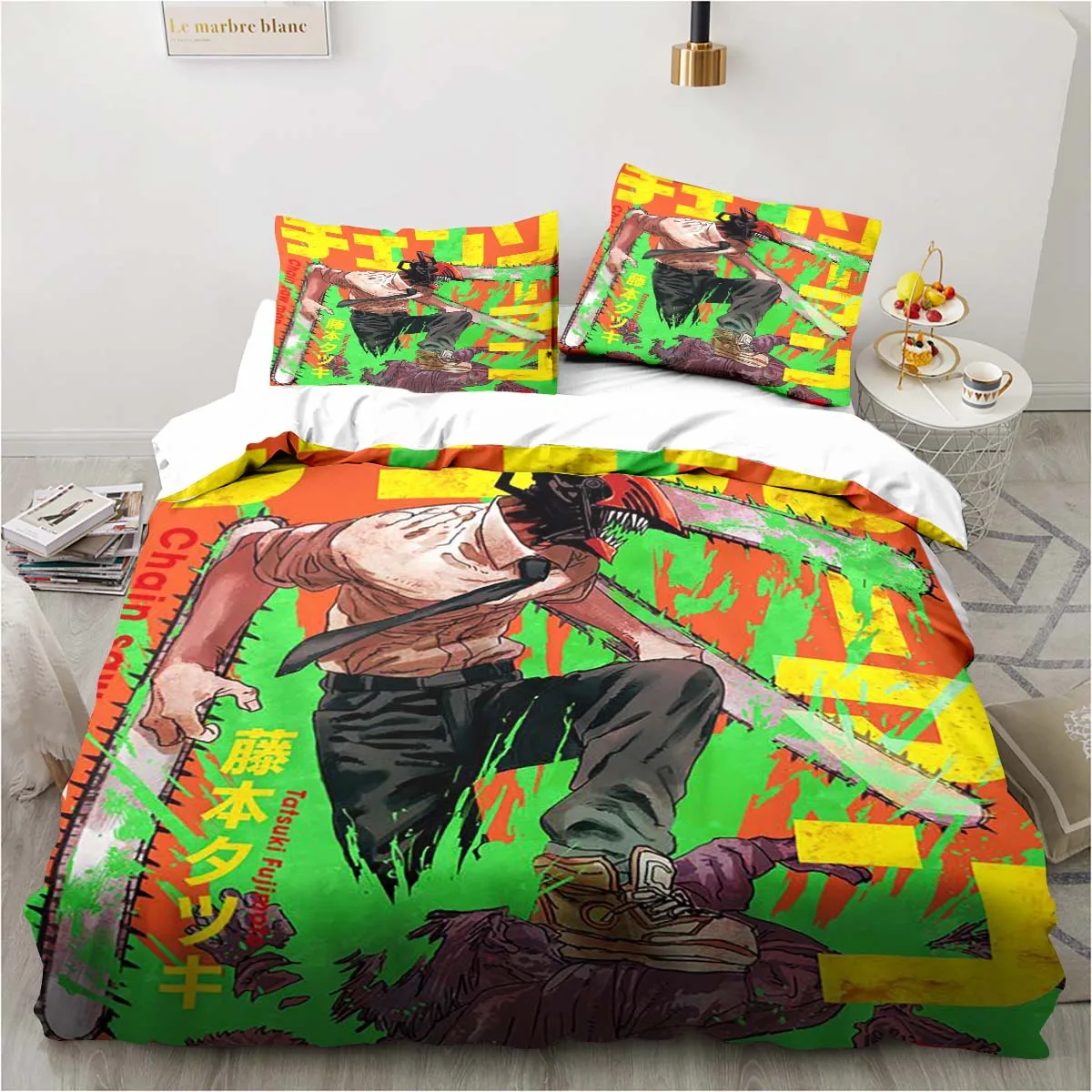 

Chainsaw Man Bedding Lovely Anime Cartoon Twin Bedding Set 3 Piece Comforter Set Bed Duvet Cover Double King Cover Home Textile