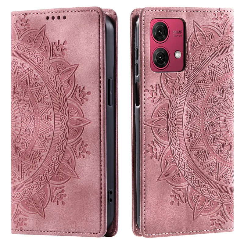 Embossed Leather Wallet Case with Magnetic Closure